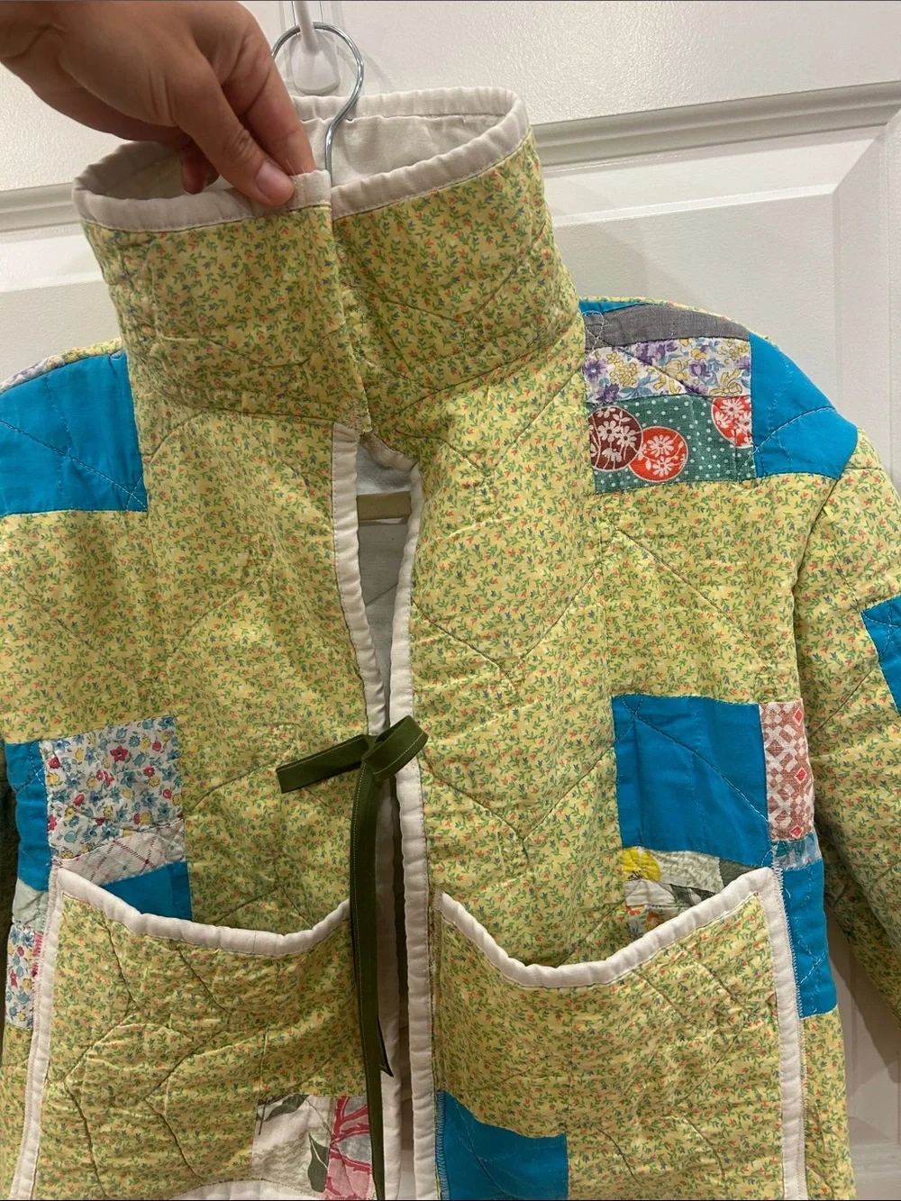 Vintage quilt jacket patchwork handmade 4t/5t Jacket in Green with Blue Accents